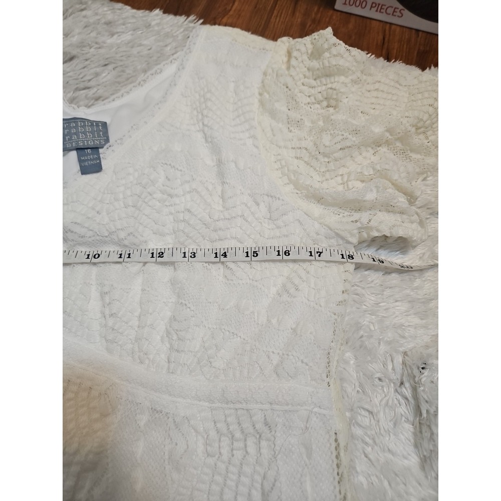 Rabbit Rabbit Rabbit Designs White Chevron Lace Midi‎ Dress Ruffled HEM 16 - Picture 6 of 10